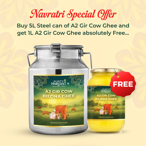 A2 Gir Cow Ghee | Crafted Using Traditional Vedic Bilona Method – 5 Ltr Dolchi + 1 Ltr (Free)